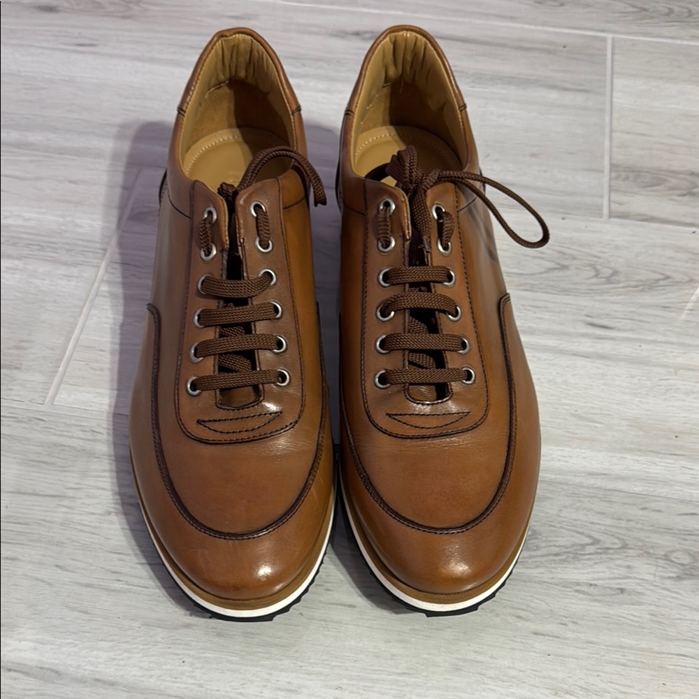 Brown Leather Paul Fredrick fashion sneakers made in Italy